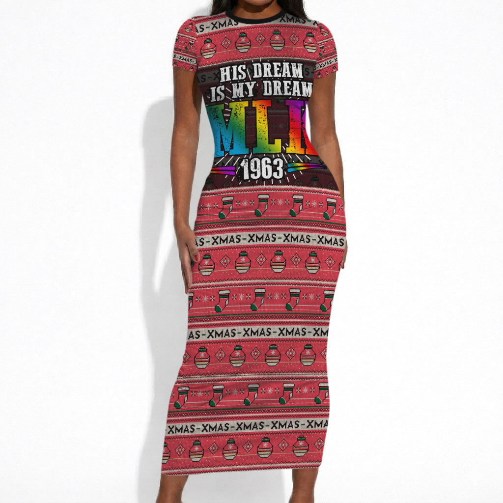 Martin Luther King Jr Christmas Short Sleeve Bodycon Dress Civil Rights Quote Rainbow Gradient