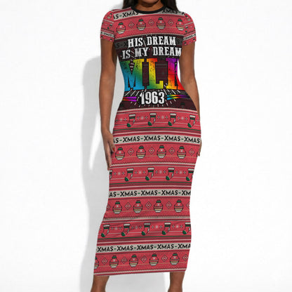 Martin Luther King Jr Christmas Short Sleeve Bodycon Dress Civil Rights Quote Rainbow Gradient
