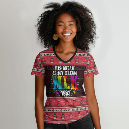Martin Luther King Jr Christmas Women V-Neck T-Shirt Civil Rights Quote Rainbow Gradient