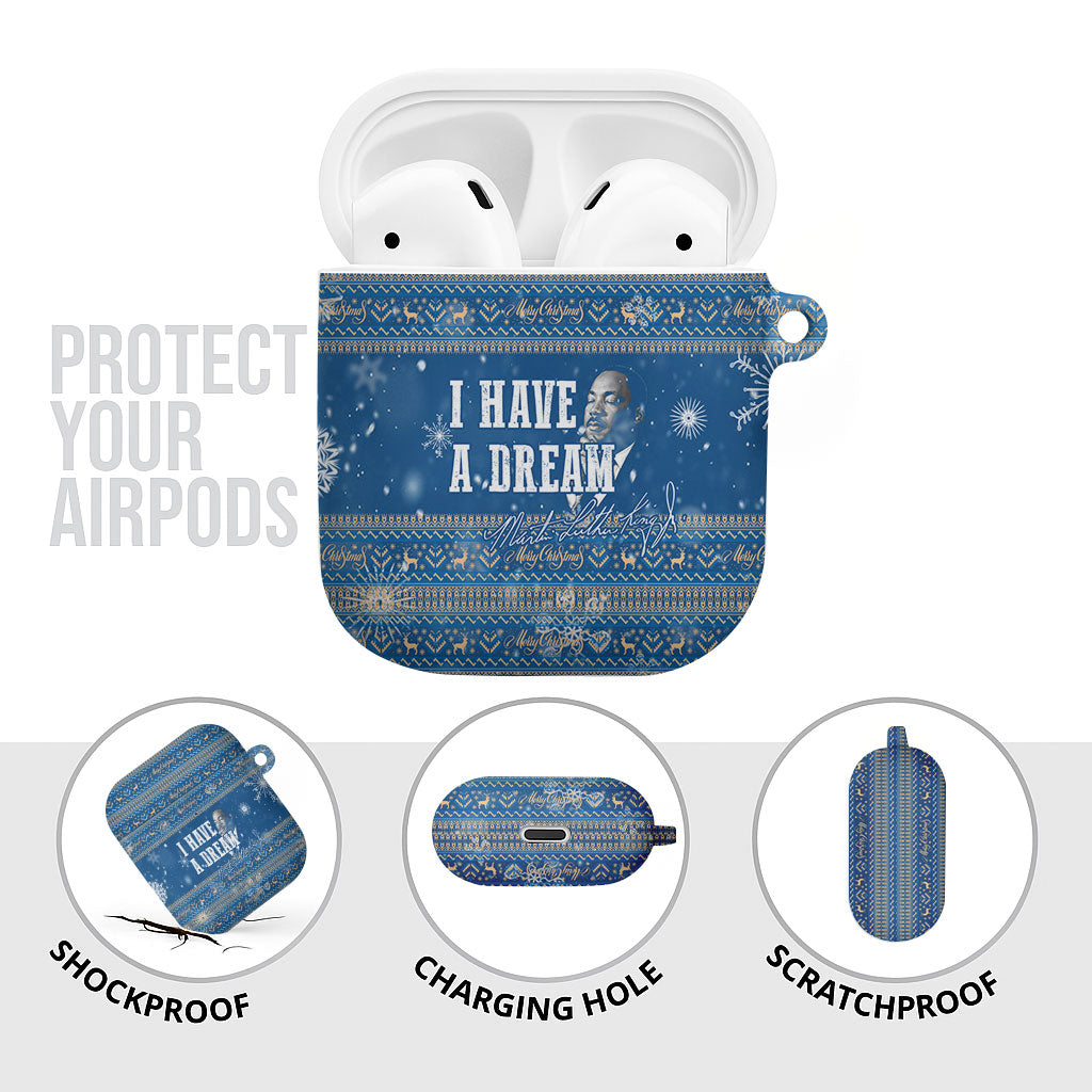 Martin Luther King Jr Christmas AirPods Case I Have A Dream Quote Ugly Sweater Knitted Pattern