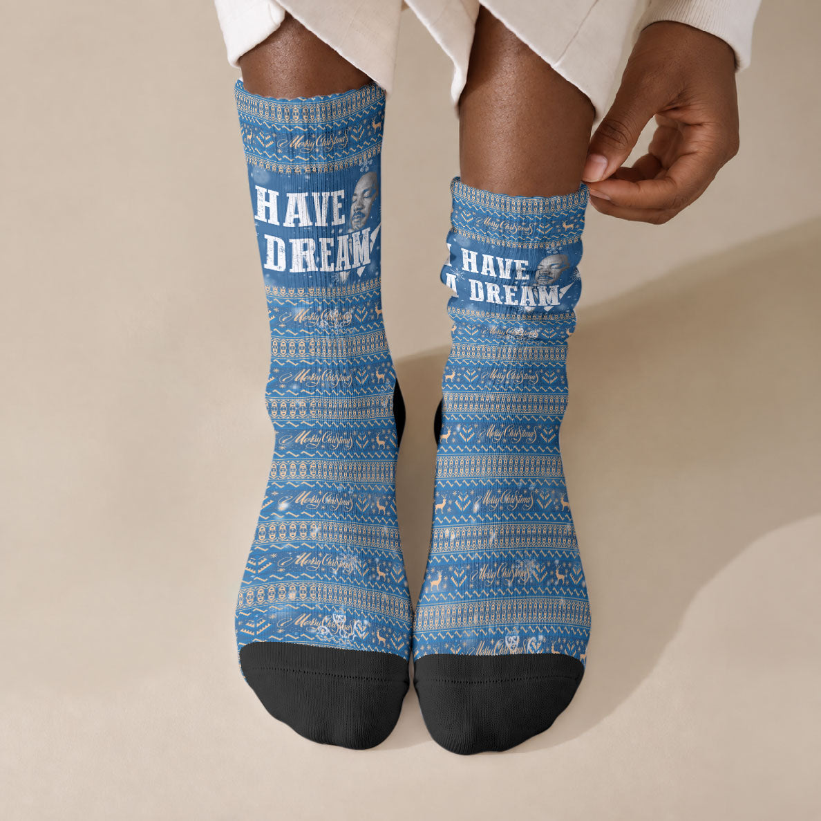 Martin Luther King Jr Christmas Crew Socks I Have A Dream Quote Ugly Sweater Knitted Pattern