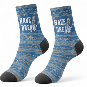 Martin Luther King Jr Christmas Crew Socks I Have A Dream Quote Ugly Sweater Knitted Pattern