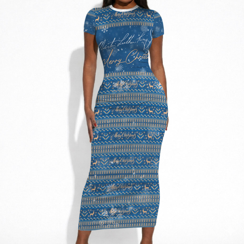 Martin Luther King Jr Christmas Short Sleeve Bodycon Dress I Have A Dream Quote Ugly Sweater Knitted Pattern