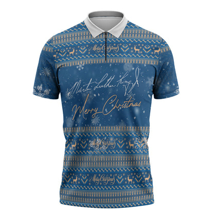 Martin Luther King Jr Christmas Zipper Polo Shirt I Have A Dream Quote Ugly Sweater Knitted Pattern