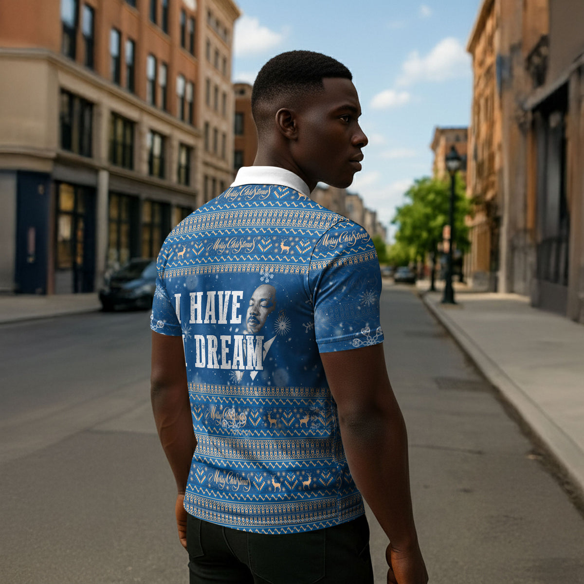 Martin Luther King Jr Christmas Zipper Polo Shirt I Have A Dream Quote Ugly Sweater Knitted Pattern