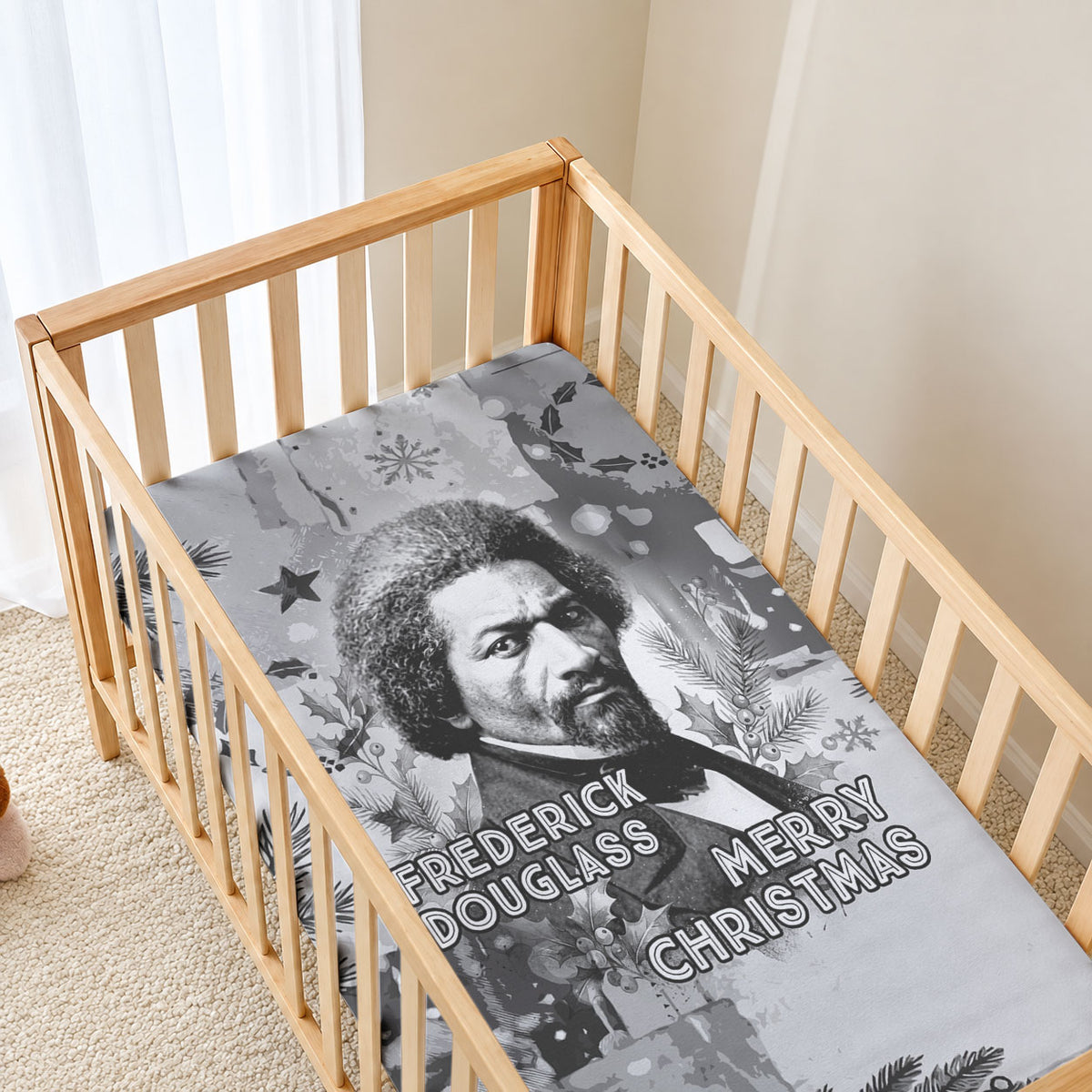 Frederick Douglass Christmas Baby Bed Cover Vintage Portrait Vintage Newspaper Collage Liberty Bell