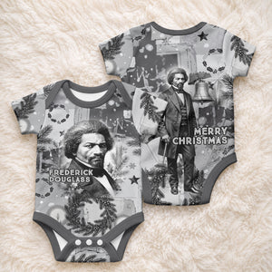 Frederick Douglass Christmas Baby Onesie Vintage Portrait Vintage Newspaper Collage Liberty Bell