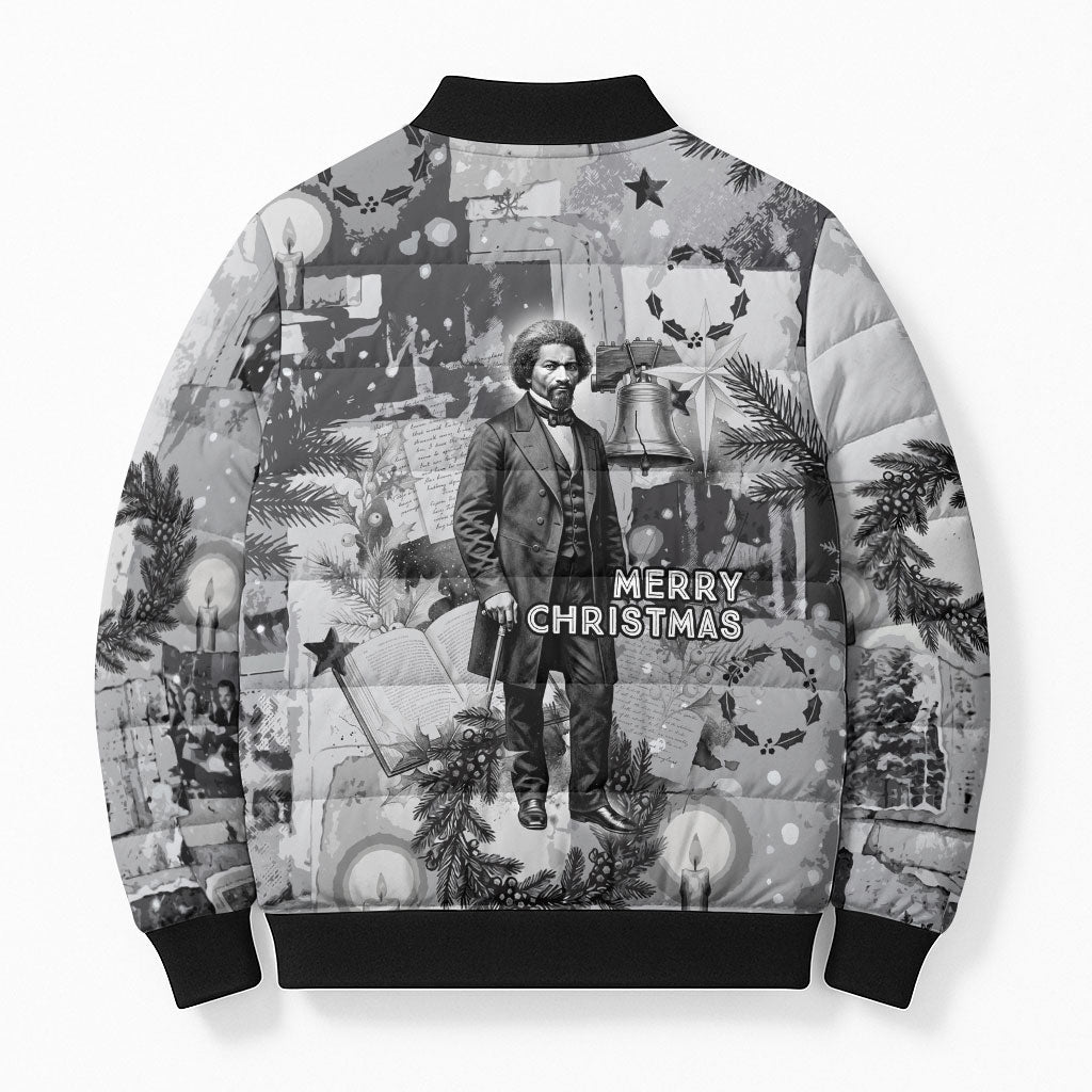 Frederick Douglass Christmas Bomber Puffer Jacket Vintage Portrait Vintage Newspaper Collage Liberty Bell