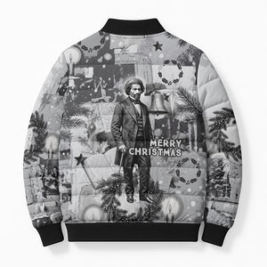 Frederick Douglass Christmas Bomber Puffer Jacket Vintage Portrait Vintage Newspaper Collage Liberty Bell