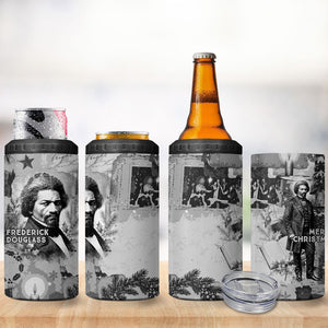 Frederick Douglass Christmas 4 in 1 Can Cooler Tumbler Vintage Portrait Vintage Newspaper Collage Liberty Bell