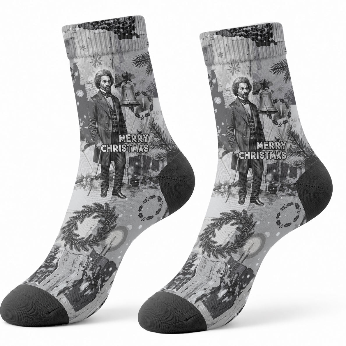 Frederick Douglass Christmas Crew Socks Vintage Portrait Vintage Newspaper Collage Liberty Bell
