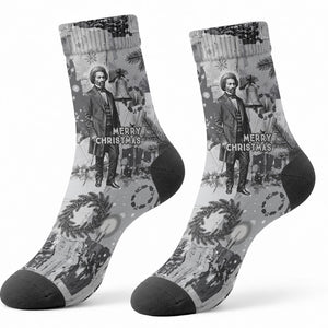Frederick Douglass Christmas Crew Socks Vintage Portrait Vintage Newspaper Collage Liberty Bell