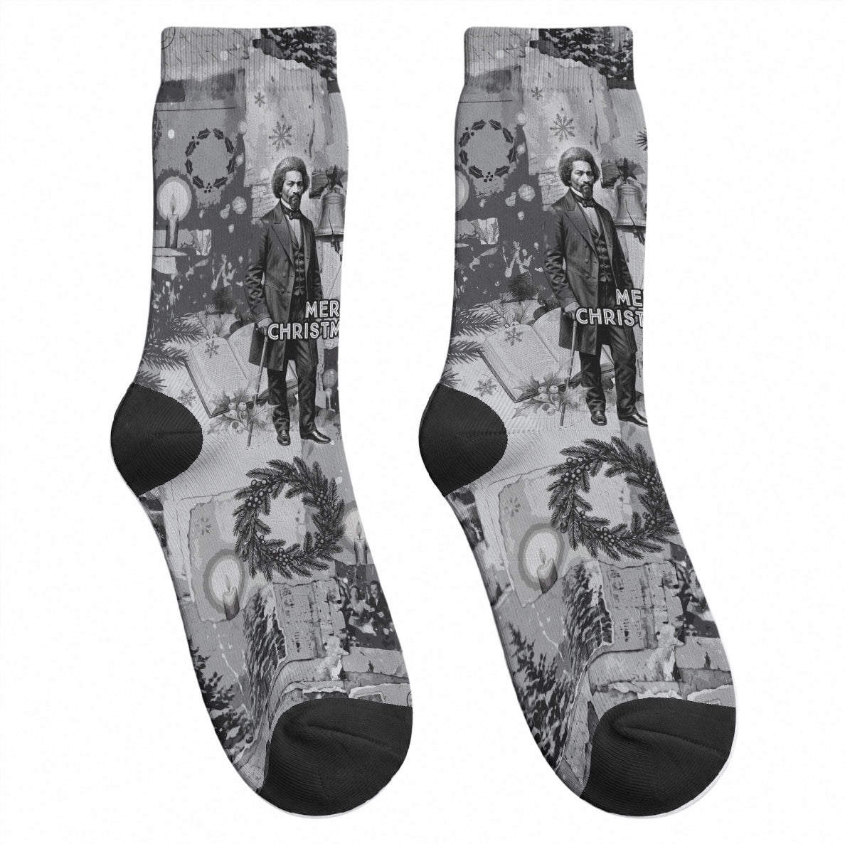 Frederick Douglass Christmas Crew Socks Vintage Portrait Vintage Newspaper Collage Liberty Bell