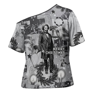 Frederick Douglass Christmas Cross Shoulder Shirt Vintage Portrait Vintage Newspaper Collage Liberty Bell