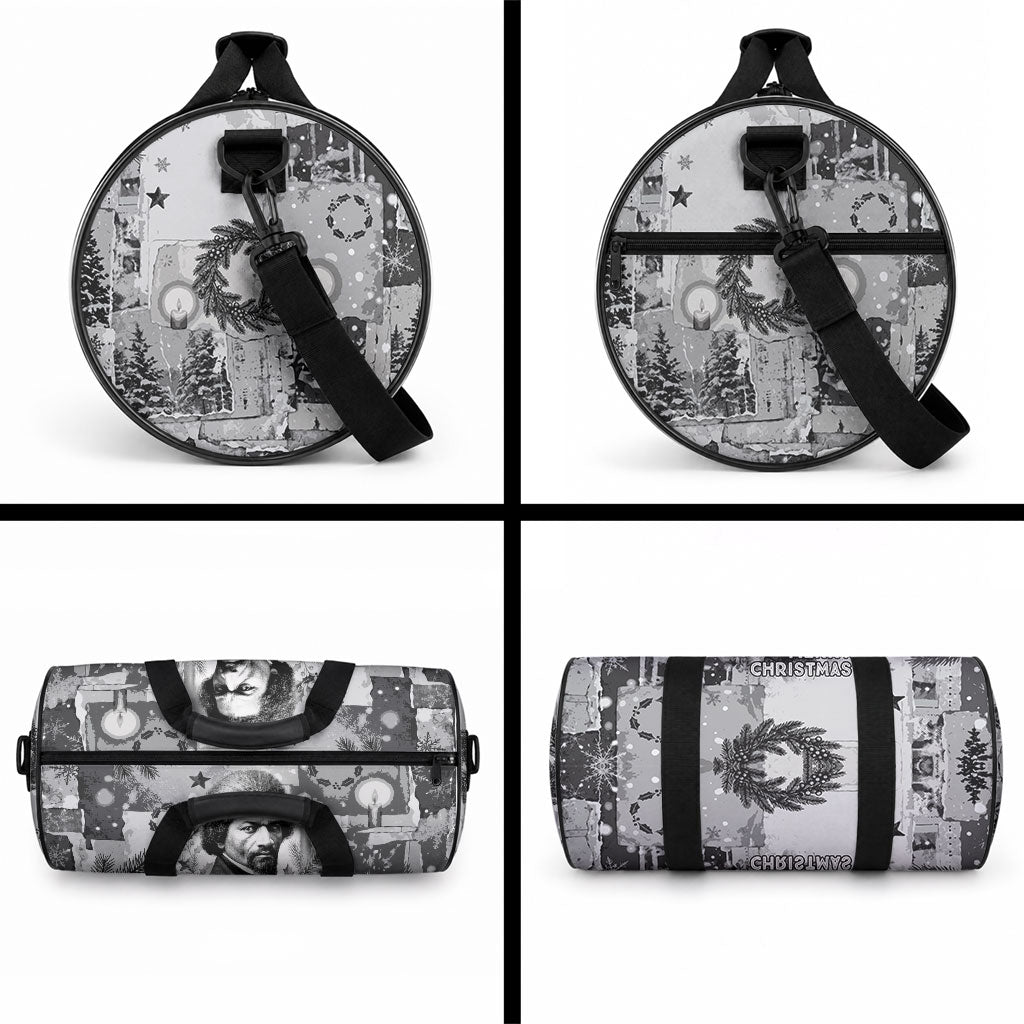 Frederick Douglass Christmas Duffle Bag Vintage Portrait Vintage Newspaper Collage Liberty Bell