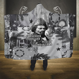 Frederick Douglass Christmas Hooded Blanket Vintage Portrait Vintage Newspaper Collage Liberty Bell