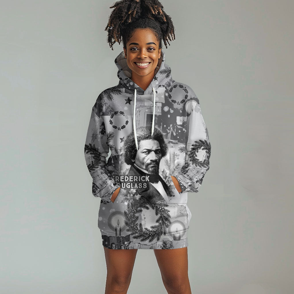 Frederick Douglass Christmas Hoodie Dress Vintage Portrait Vintage Newspaper Collage Liberty Bell
