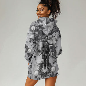 Frederick Douglass Christmas Hoodie Dress Vintage Portrait Vintage Newspaper Collage Liberty Bell
