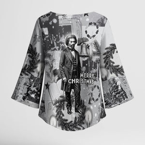 Frederick Douglass Christmas Kimono Sleeve Blouse Vintage Portrait Vintage Newspaper Collage Liberty Bell