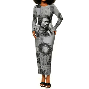 Frederick Douglass Christmas Long Sleeve Bodycon Dress Vintage Portrait Vintage Newspaper Collage Liberty Bell