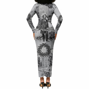 Frederick Douglass Christmas Long Sleeve Bodycon Dress Vintage Portrait Vintage Newspaper Collage Liberty Bell