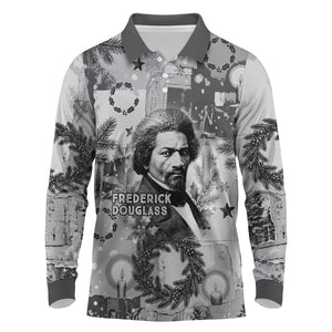 Frederick Douglass Christmas Long Sleeve Polo Shirt Vintage Portrait Vintage Newspaper Collage Liberty Bell