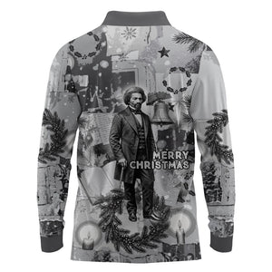 Frederick Douglass Christmas Long Sleeve Polo Shirt Vintage Portrait Vintage Newspaper Collage Liberty Bell