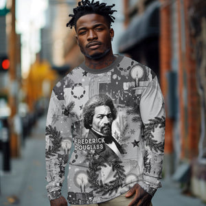 Frederick Douglass Christmas Long Sleeve Shirt Vintage Portrait Vintage Newspaper Collage Liberty Bell