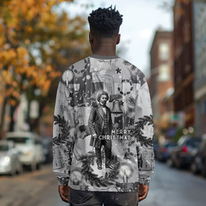 Frederick Douglass Christmas Long Sleeve Shirt Vintage Portrait Vintage Newspaper Collage Liberty Bell