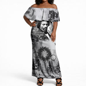 Frederick Douglass Christmas Off Shoulder Maxi Dress Vintage Portrait Vintage Newspaper Collage Liberty Bell