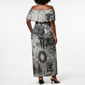 Frederick Douglass Christmas Off Shoulder Maxi Dress Vintage Portrait Vintage Newspaper Collage Liberty Bell