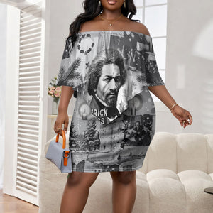 Frederick Douglass Christmas Off Shoulder Short Dress Vintage Portrait Vintage Newspaper Collage Liberty Bell