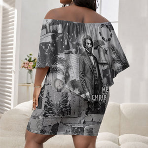 Frederick Douglass Christmas Off Shoulder Short Dress Vintage Portrait Vintage Newspaper Collage Liberty Bell