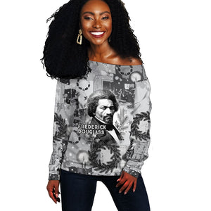Frederick Douglass Christmas Off Shoulder Sweater Vintage Portrait Vintage Newspaper Collage Liberty Bell
