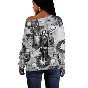 Frederick Douglass Christmas Off Shoulder Sweater Vintage Portrait Vintage Newspaper Collage Liberty Bell