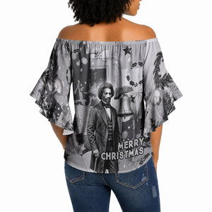 Frederick Douglass Christmas Off Shoulder Wrap Waist Top Vintage Portrait Vintage Newspaper Collage Liberty Bell