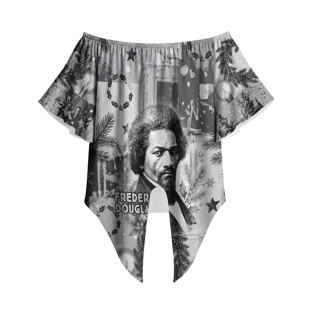 Frederick Douglass Christmas Off Shoulder Wrap Waist Top Vintage Portrait Vintage Newspaper Collage Liberty Bell