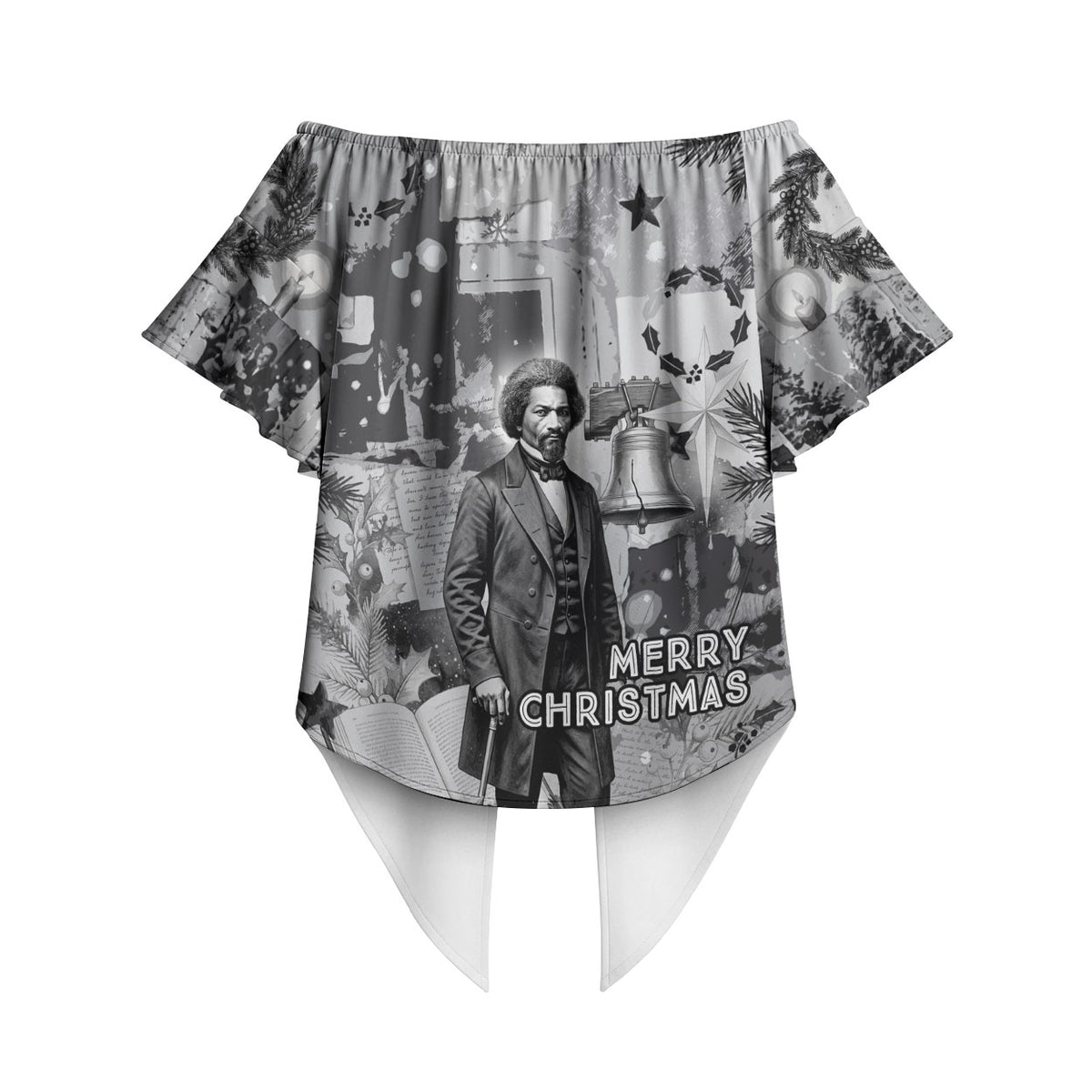 Frederick Douglass Christmas Off Shoulder Wrap Waist Top Vintage Portrait Vintage Newspaper Collage Liberty Bell