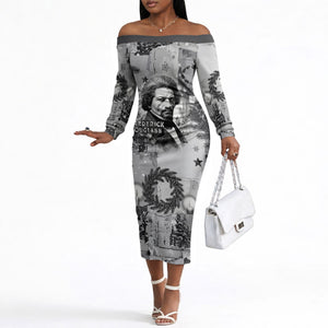 Frederick Douglass Christmas Off The Shoulder Long Sleeve Dress Vintage Portrait Vintage Newspaper Collage Liberty Bell