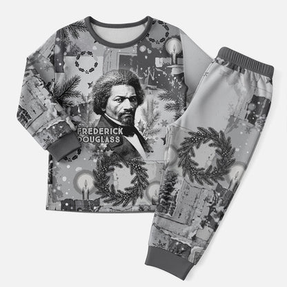 Frederick Douglass Christmas Pajama Set Vintage Portrait Vintage Newspaper Collage Liberty Bell