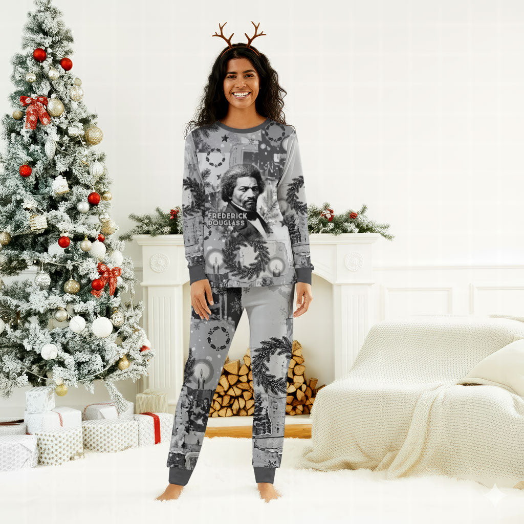 Frederick Douglass Christmas Pajama Set Vintage Portrait Vintage Newspaper Collage Liberty Bell
