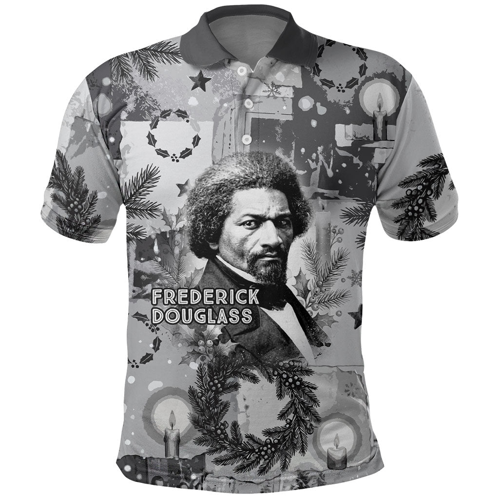 Frederick Douglass Christmas Polo Shirt Vintage Portrait Vintage Newspaper Collage Liberty Bell