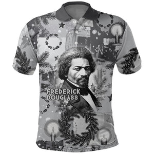 Frederick Douglass Christmas Polo Shirt Vintage Portrait Vintage Newspaper Collage Liberty Bell