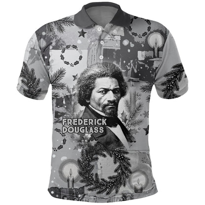 Frederick Douglass Christmas Polo Shirt Vintage Portrait Vintage Newspaper Collage Liberty Bell