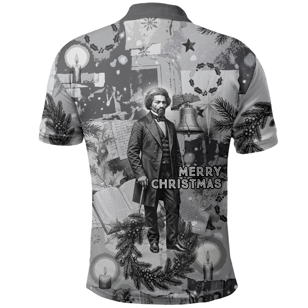 Frederick Douglass Christmas Polo Shirt Vintage Portrait Vintage Newspaper Collage Liberty Bell