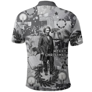 Frederick Douglass Christmas Polo Shirt Vintage Portrait Vintage Newspaper Collage Liberty Bell