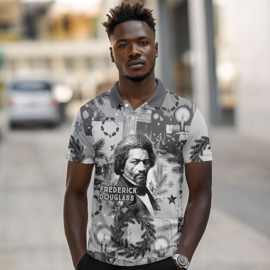 Frederick Douglass Christmas Polo Shirt Vintage Portrait Vintage Newspaper Collage Liberty Bell