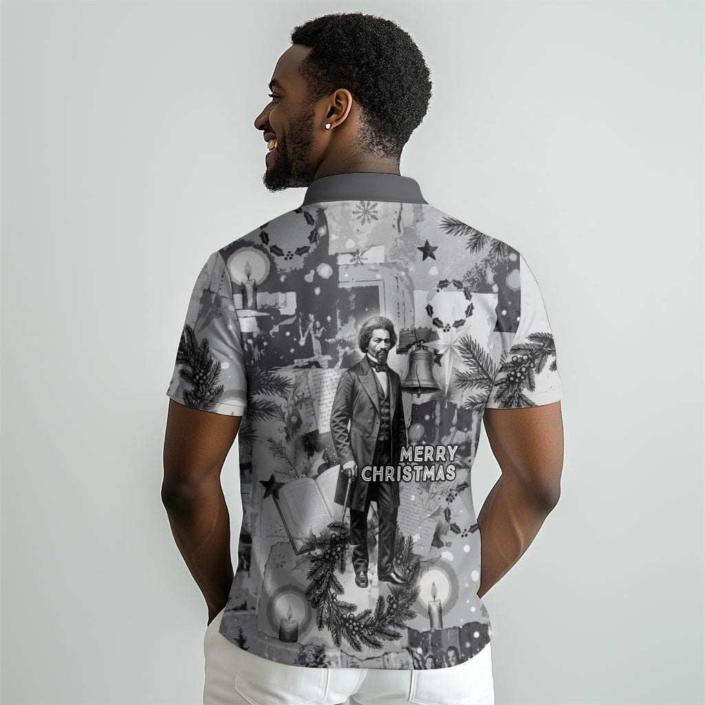 Frederick Douglass Christmas Polo Shirt Vintage Portrait Vintage Newspaper Collage Liberty Bell