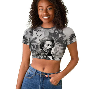 Frederick Douglass Christmas Raglan Cropped T shirt Vintage Portrait Vintage Newspaper Collage Liberty Bell