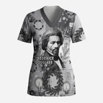 Frederick Douglass Christmas Scrub Top Vintage Portrait Vintage Newspaper Collage Liberty Bell